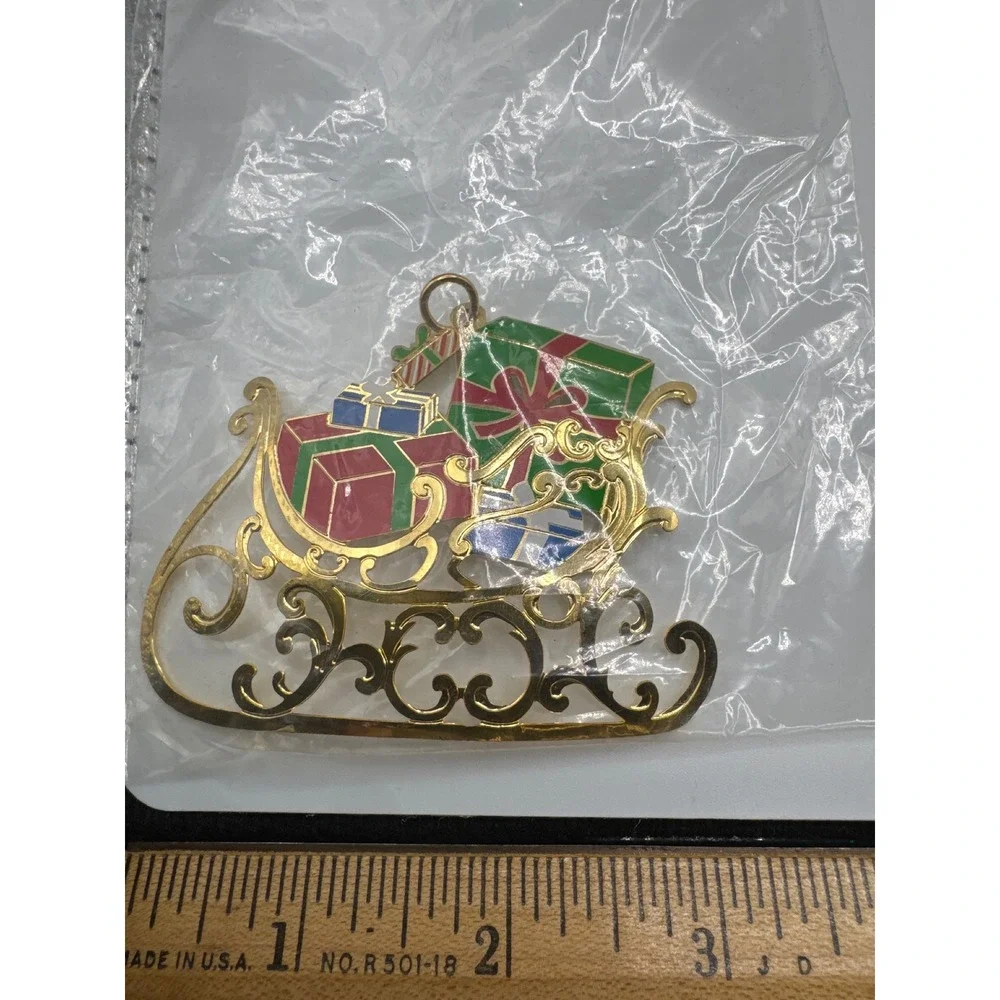 Reed & Barton Colors Of Christmas Sleigh With Gifts Enamel Gold Tone Ornament